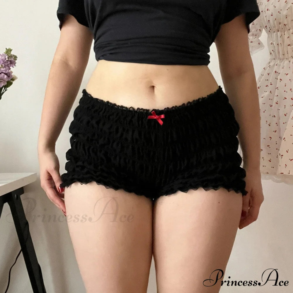 Red Print Frilly Bloomer Short black / S short-250223