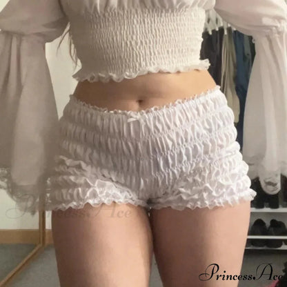 Red Print Frilly Bloomer Short white2 / S short-250223