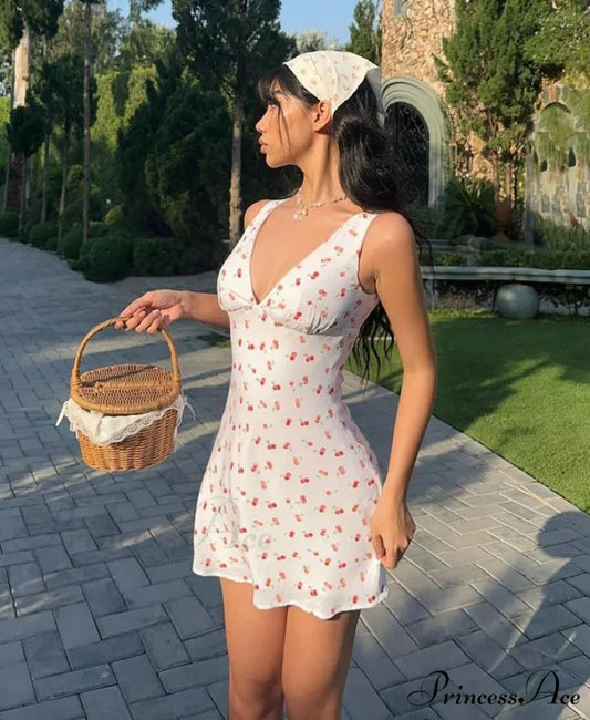 Red Print Low-Cut Mini Dress minidress-250223
