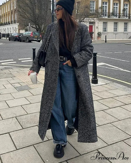 Red Scarf Collar Lace-Up Overcoat Dark grey / S overcoats-241228