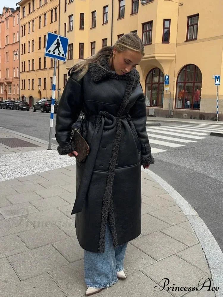 Red Scarf Collar Lace-Up Overcoat overcoats-241228