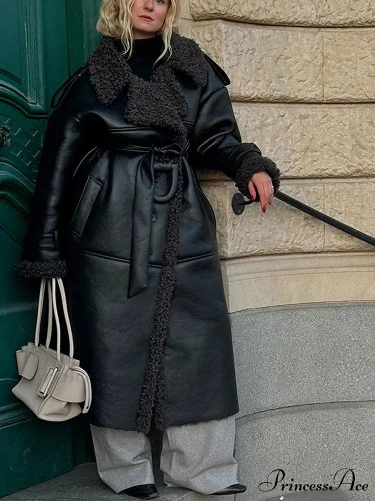 Red Scarf Collar Lace-Up Overcoat overcoats-241228