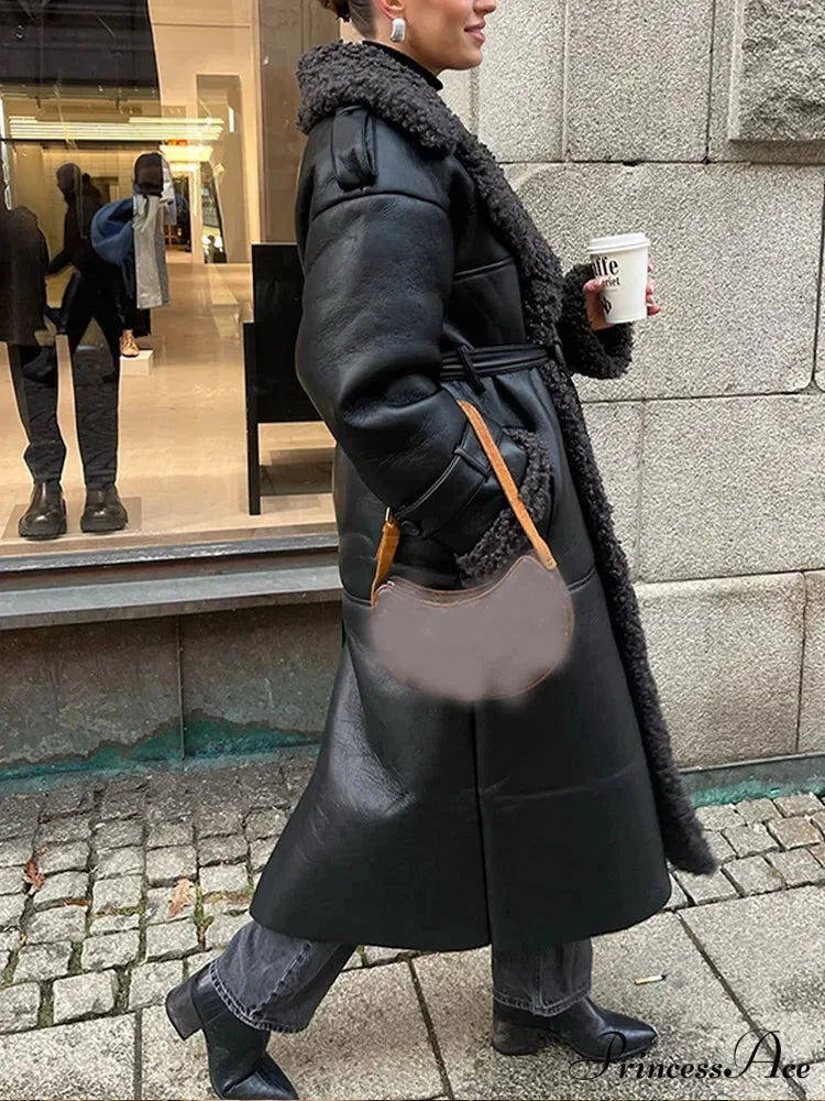 Red Scarf Collar Lace-Up Overcoat overcoats-241228