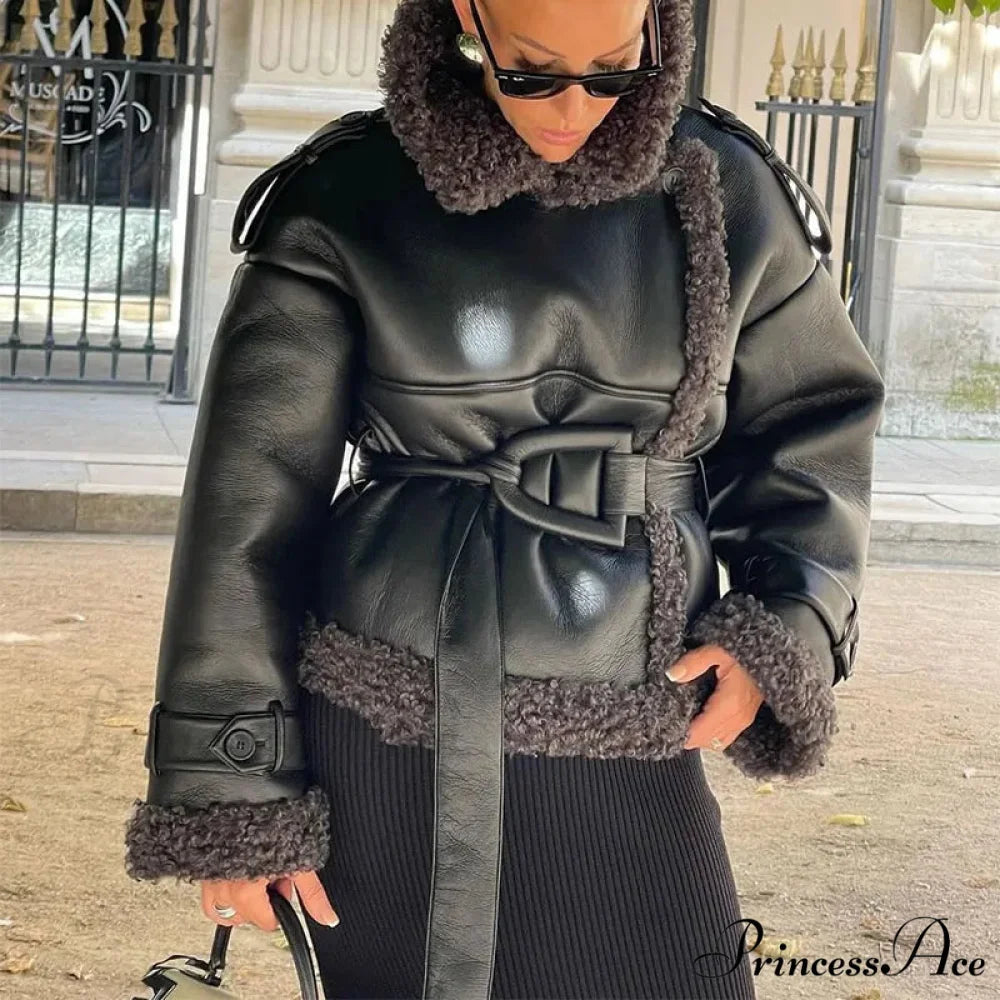 Red Scarf Collar Lace-Up Overcoat short grey / S overcoats-241228