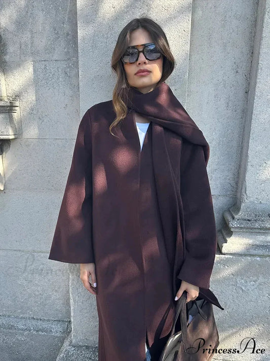 Red Scarf Collar Woolen Coat coats-241228