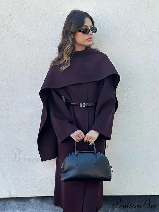 Red Scarf Collar Woolen Coat coats-241228