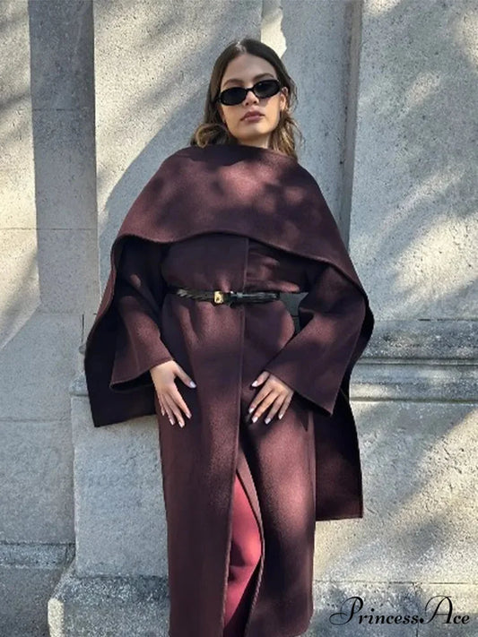 Red Scarf Collar Woolen Coat Picture color / S coats-241228