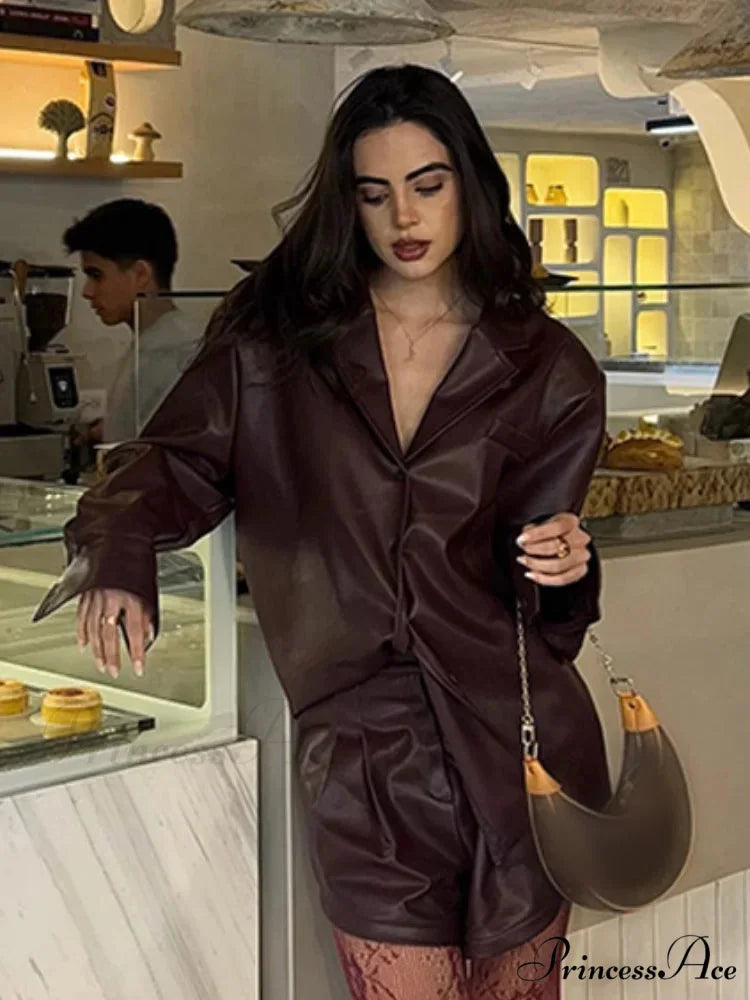 Red Single Buttoned Faux Leather Jacket coats-241228