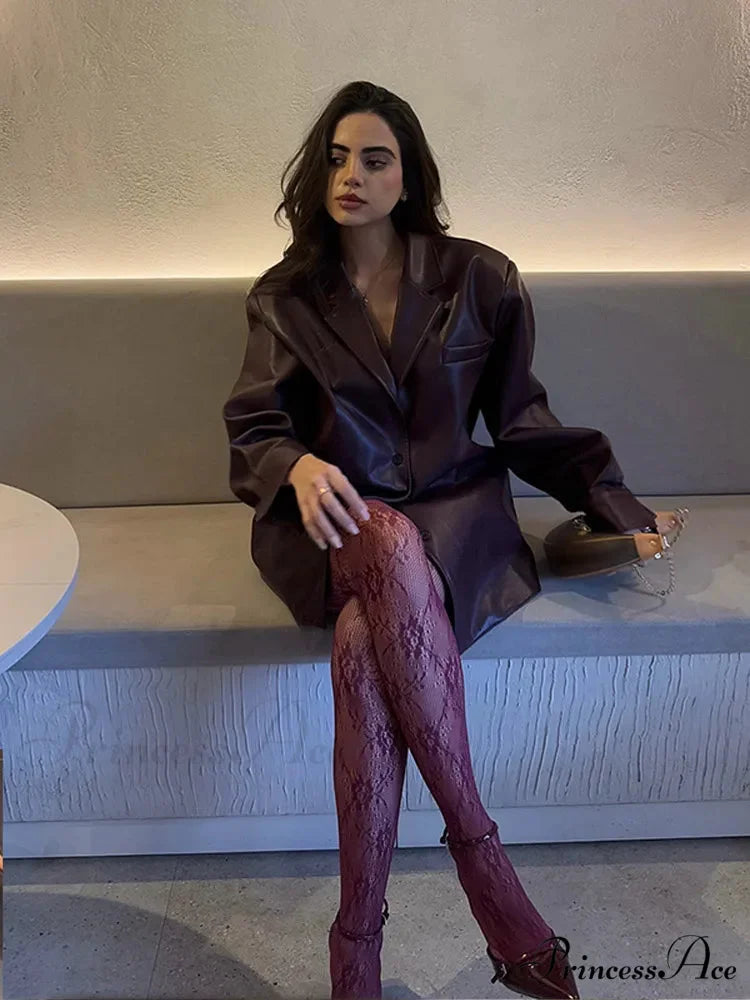 Red Single Buttoned Faux Leather Jacket coats-241228