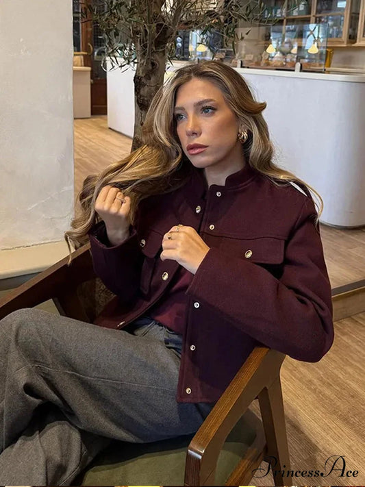 Red Single Buttoned Suit Jacket dark red / S coats-241228