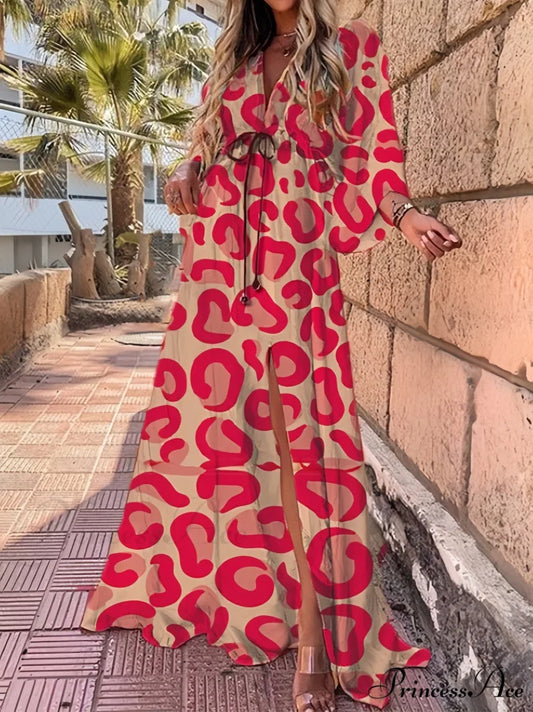 Red Swirl Accent Maxi Dress
