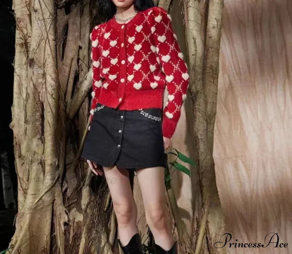 Red Vintage Argyle Jacquard Cardigan Red / One Size