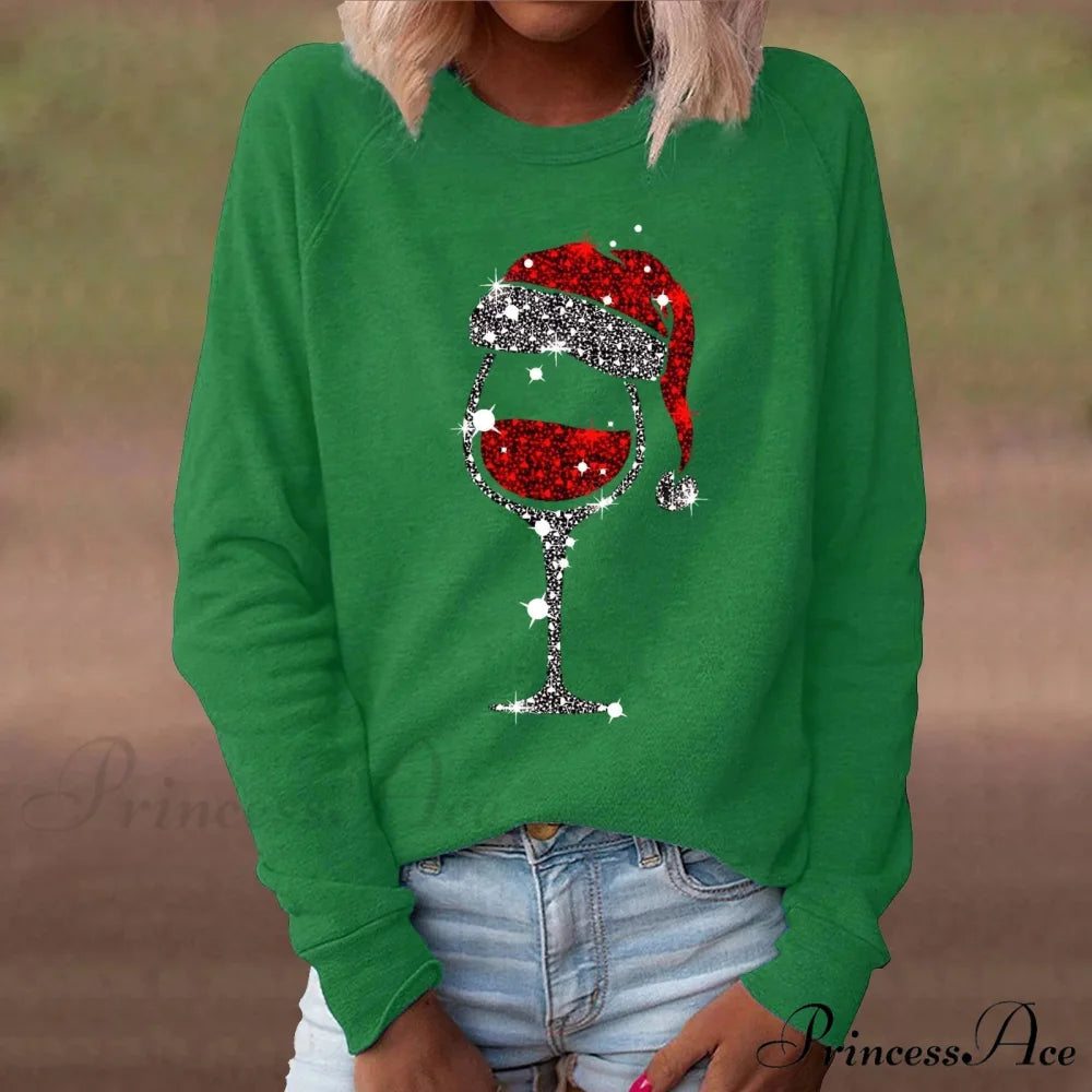 Red Wine Casual Round Neck Long Sleeve Christmas Hoodie Green / S Christmas Hoodies-L