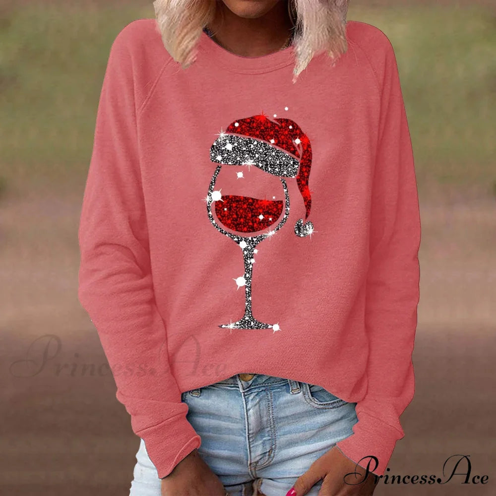 Red Wine Casual Round Neck Long Sleeve Christmas Hoodie Red / S Christmas Hoodies-L