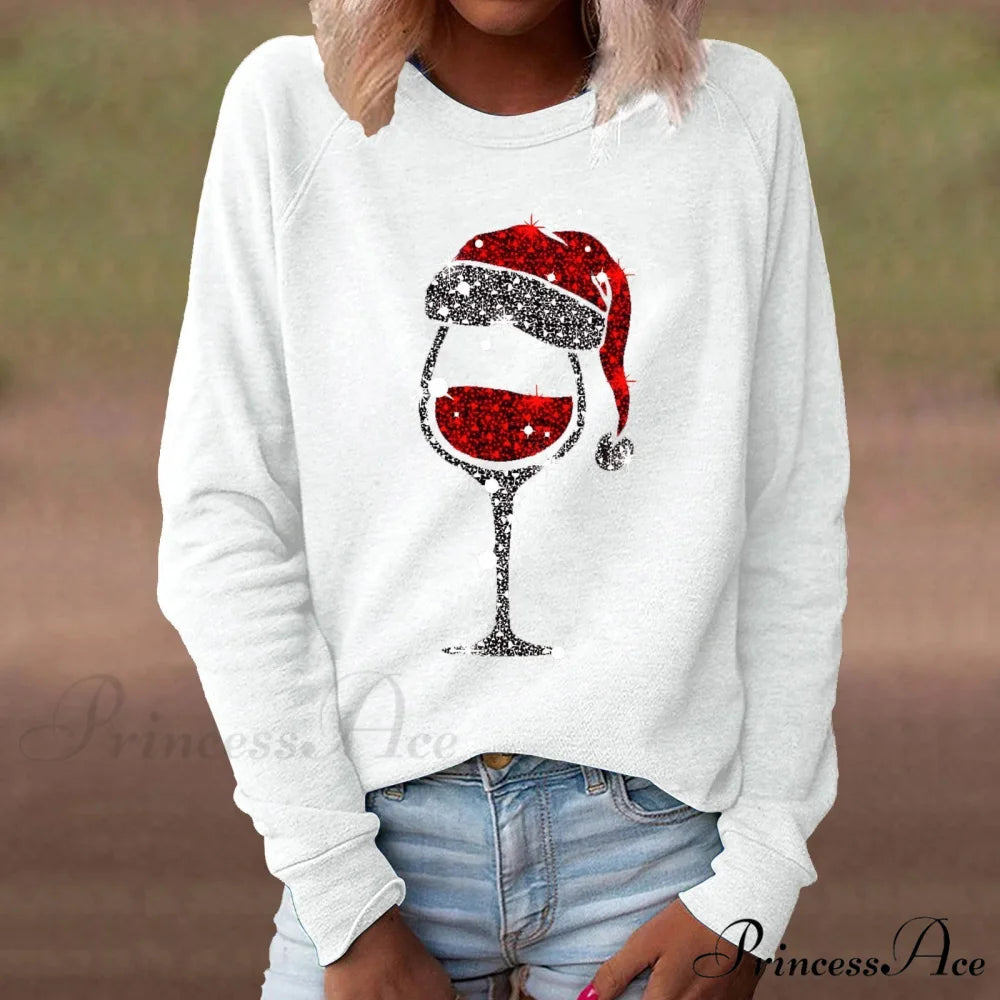 Red Wine Casual Round Neck Long Sleeve Christmas Hoodie White / S Christmas Hoodies-L