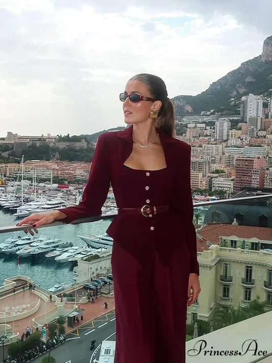 Reddish Stand Collar Trim Short Coat wine red / S coats-241228