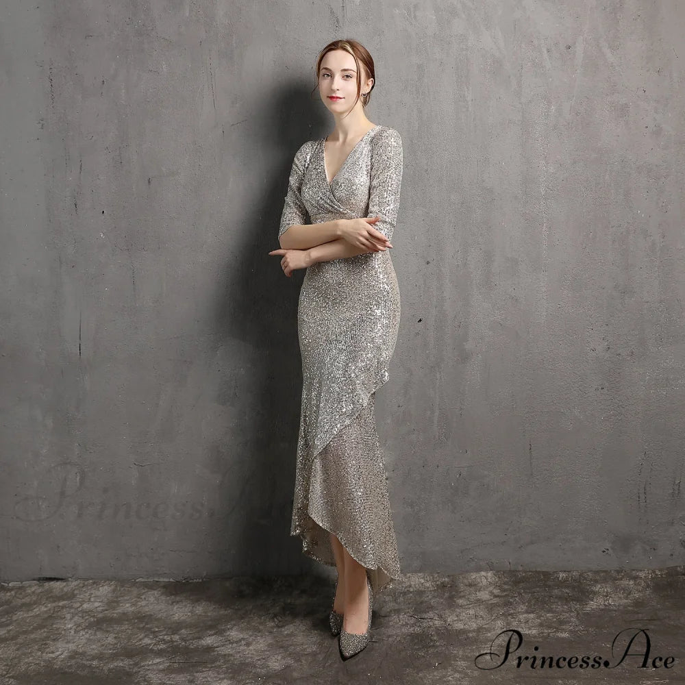 Rehami Sequin Stylish Mermaid Dress SILVER / XS