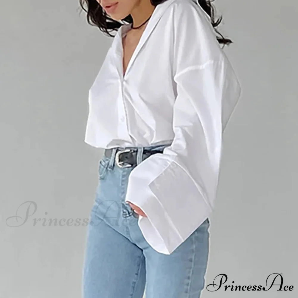 Relaxed Baggy Ivory Top Fall Blouse blouse-250126
