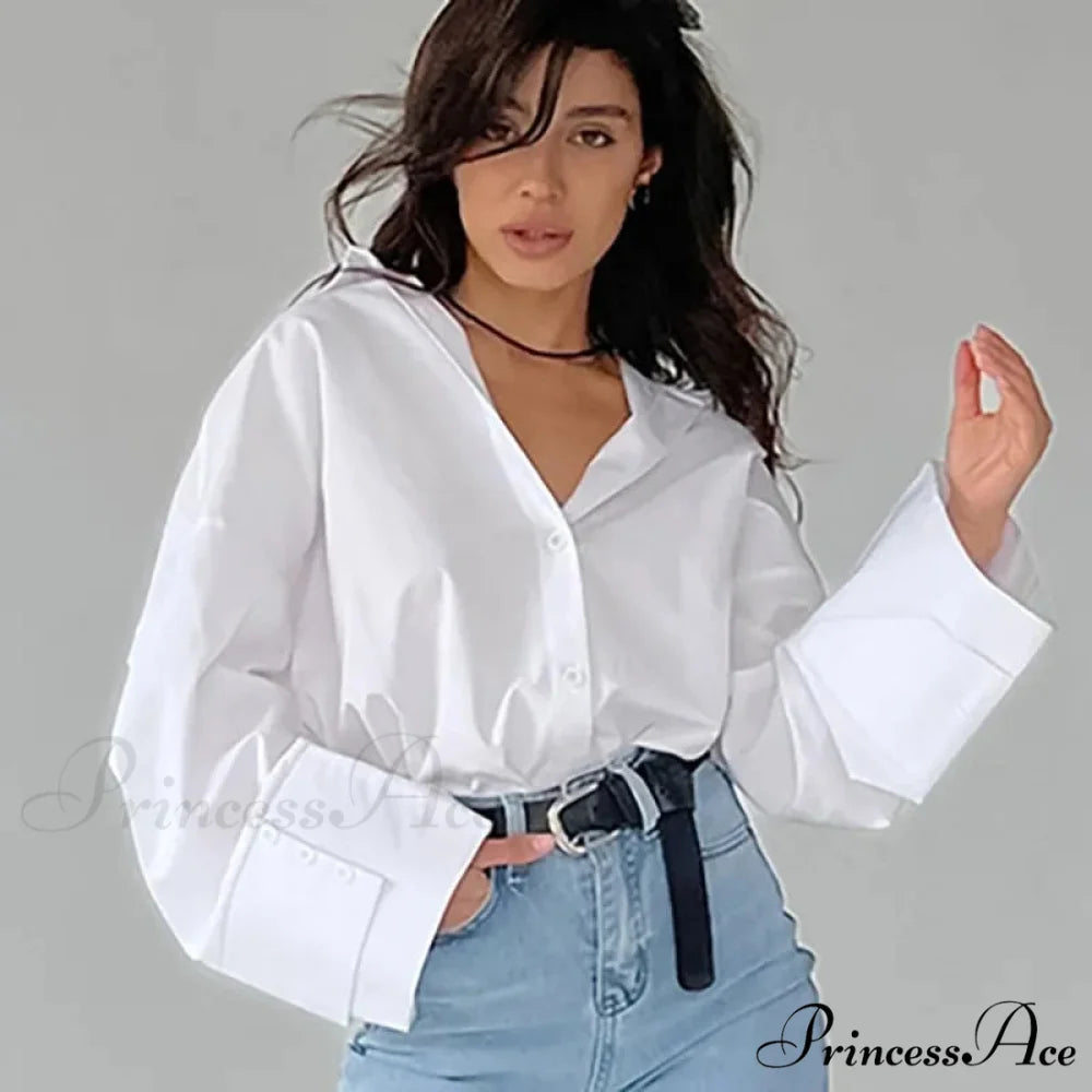 Relaxed Baggy Ivory Top Fall Blouse blouse-250126