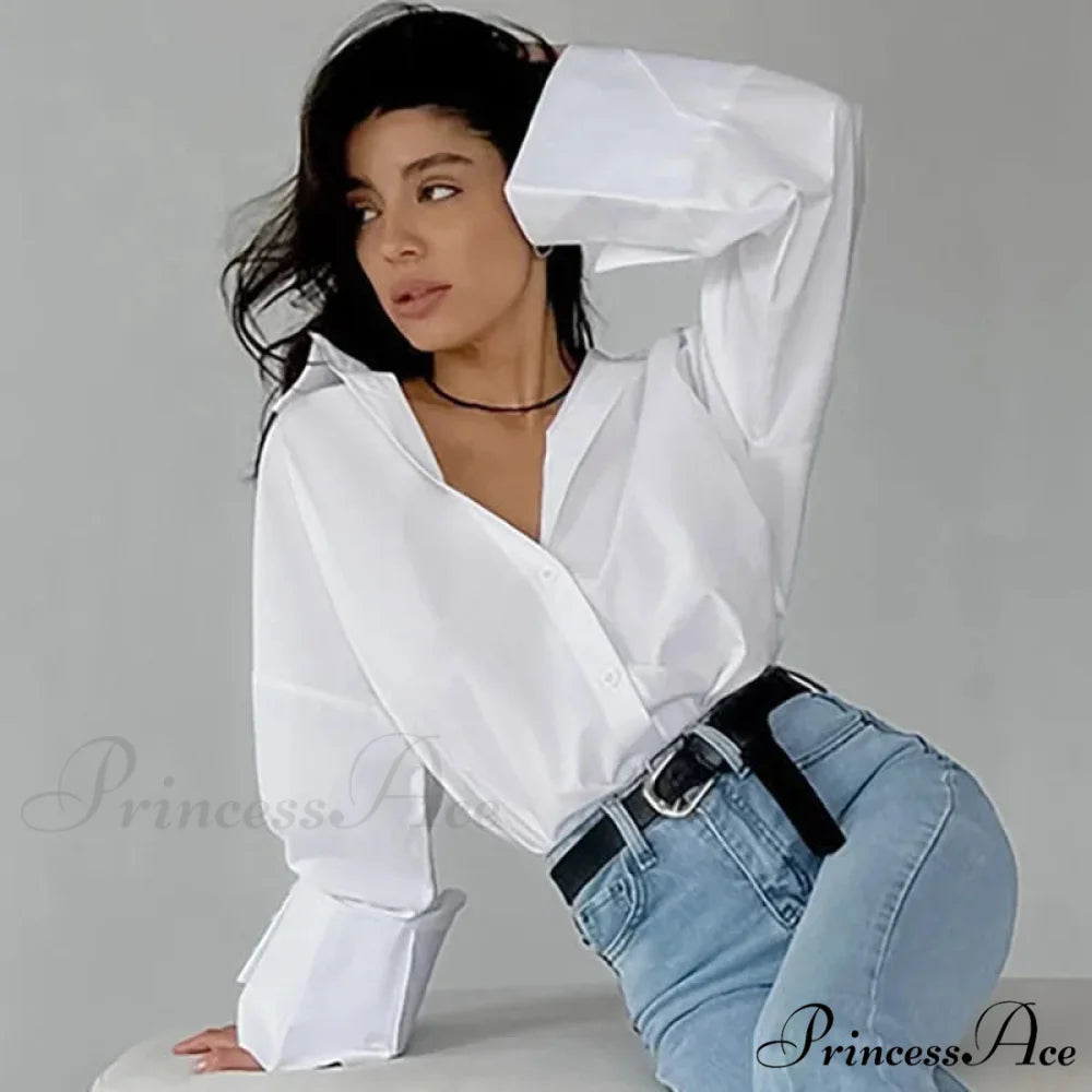 Relaxed Baggy Ivory Top Fall Blouse blouse-250126