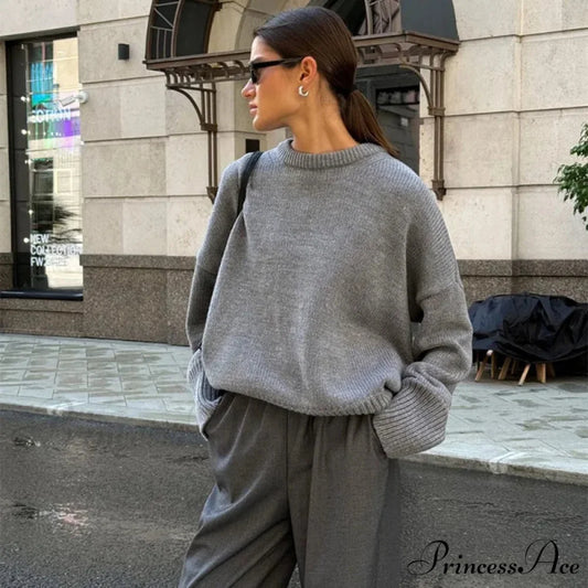 Relaxed O-neck Informal Urban Sweater swraters-241228