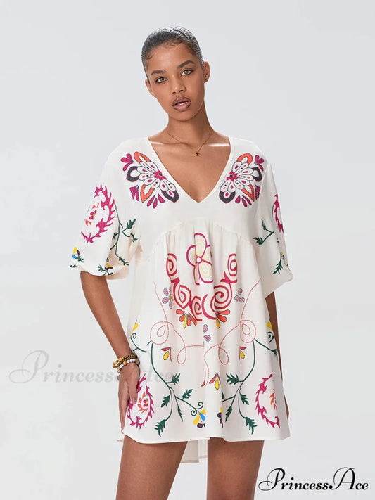 Relaxed Small Seaside Floral Dress for Holiday WHITE / S floraldress-250126