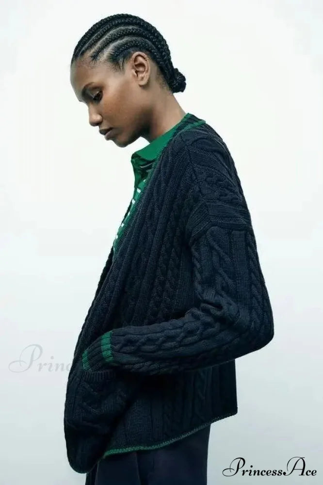 Relaxed Style Opposing V-neck Cardigan cardigans-241228