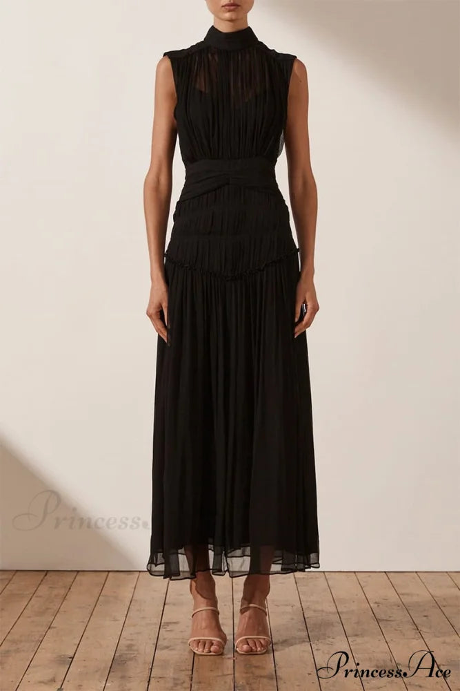 Remarkable Moment High Trendy Neck Maxi Dress Black / S