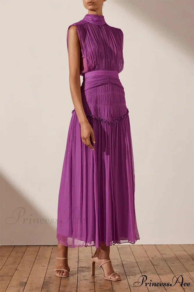 Remarkable Moment High Trendy Neck Maxi Dress Purple / S