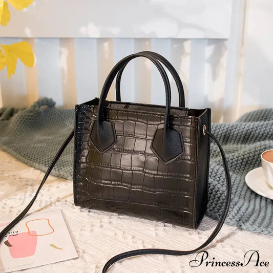 Reptile Design Small High-End Designer Women’s Crossbody Purse Black handbag-250126