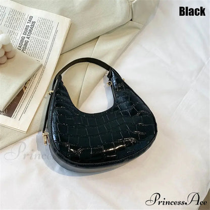 Reptile Texture Basic Faux Leather Shoulder Purse Black handbag-250126