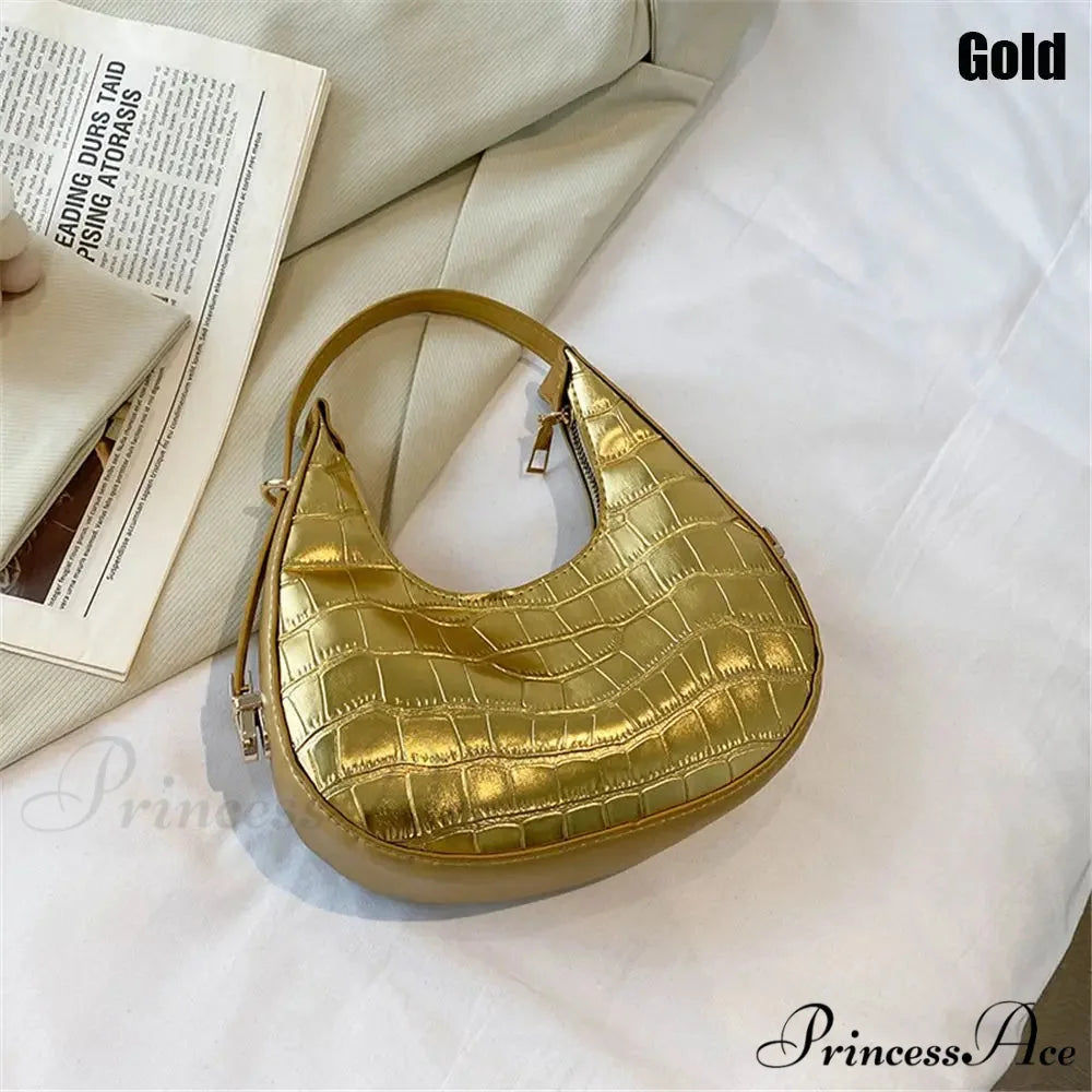 Reptile Texture Basic Faux Leather Shoulder Purse Gold handbag-250126