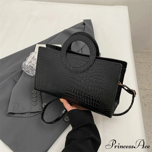 Reptilian Design Faux Leather Crossbody Purse Black handbag-250126