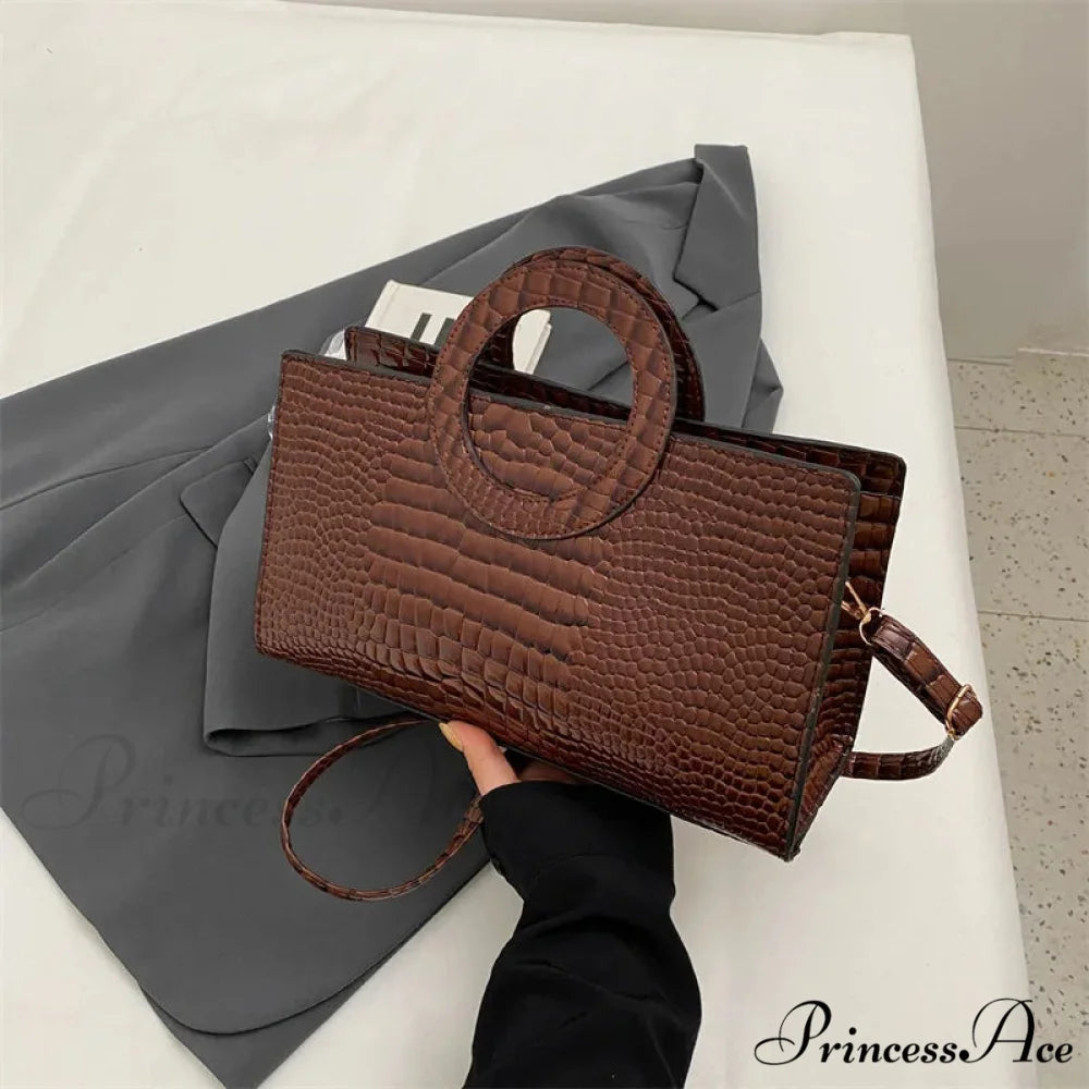 Reptilian Design Faux Leather Crossbody Purse Coffee handbag-250126