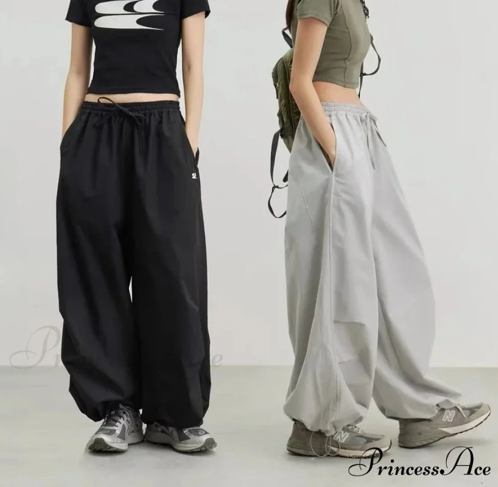 Retro 2000s Harajuku Parachute Trousers Black / M pants-241228