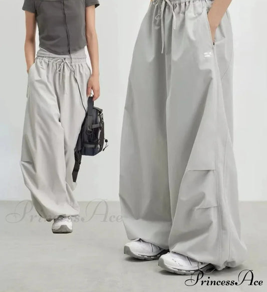 Retro 2000s Harajuku Parachute Trousers white / M pants-241228
