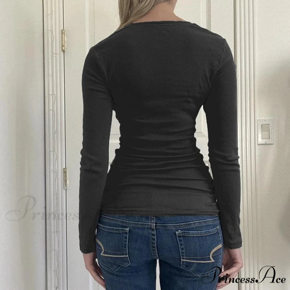 Retro 2000s Simple Crop Top Grunge Button Slim Fit Knit Top knittop-250126