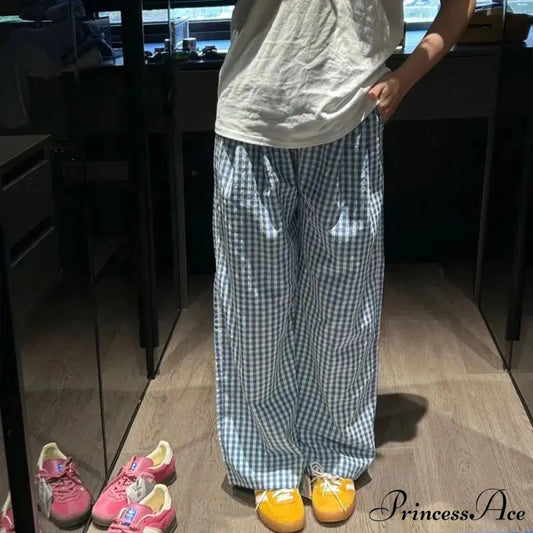 Retro 2000s Tartan Women Informal Loose-Fitting Trousers pants-241228