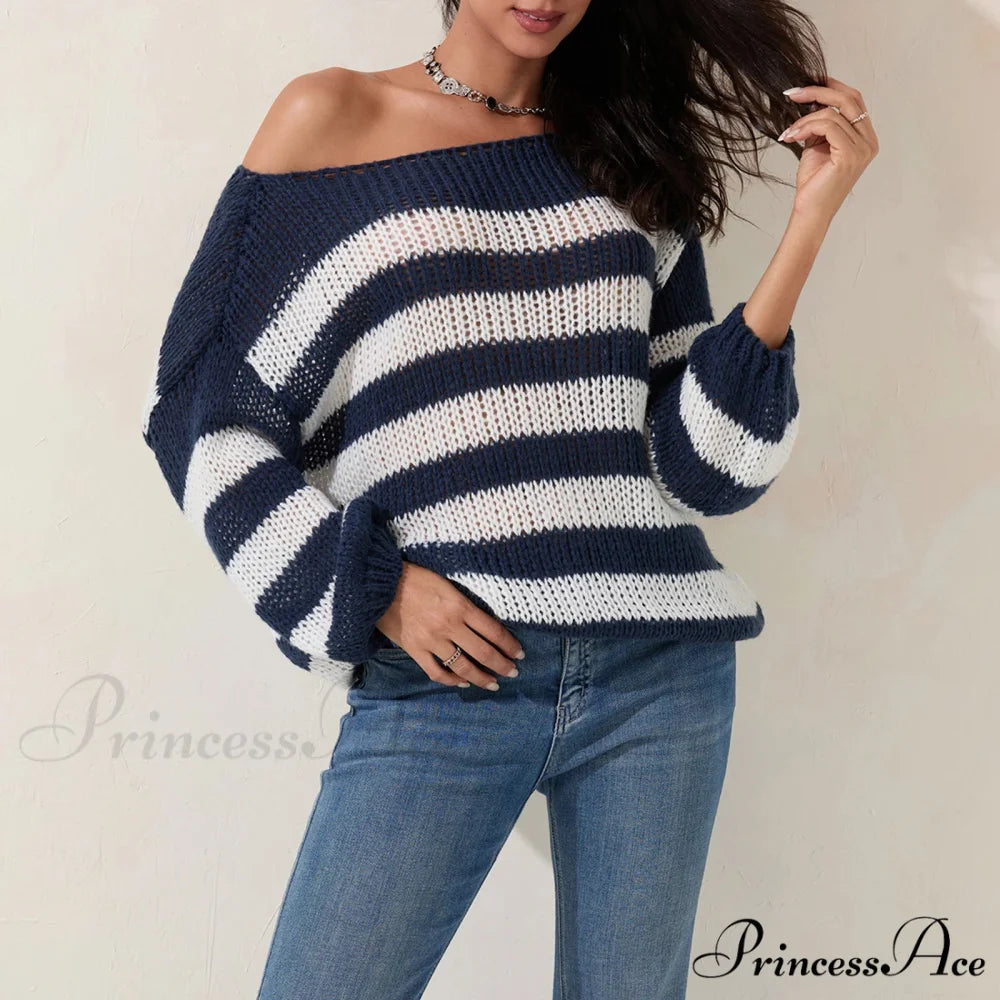 Retro Banded Boat Neck Sweater swraters-241228