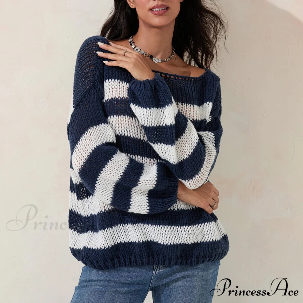 Retro Banded Boat Neck Sweater swraters-241228