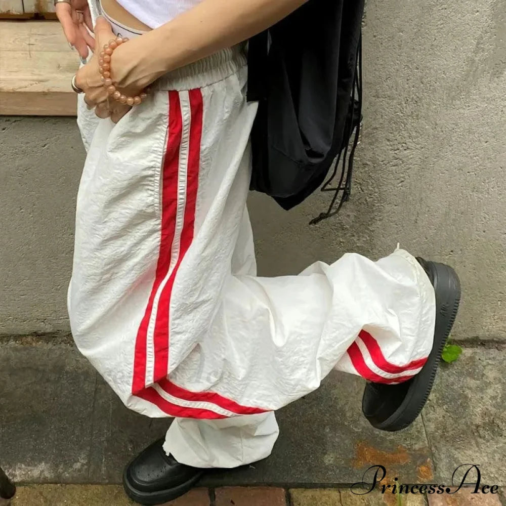 Retro Banded Generous Loose-fitting Jogging Pant WHITE / M pant-250223