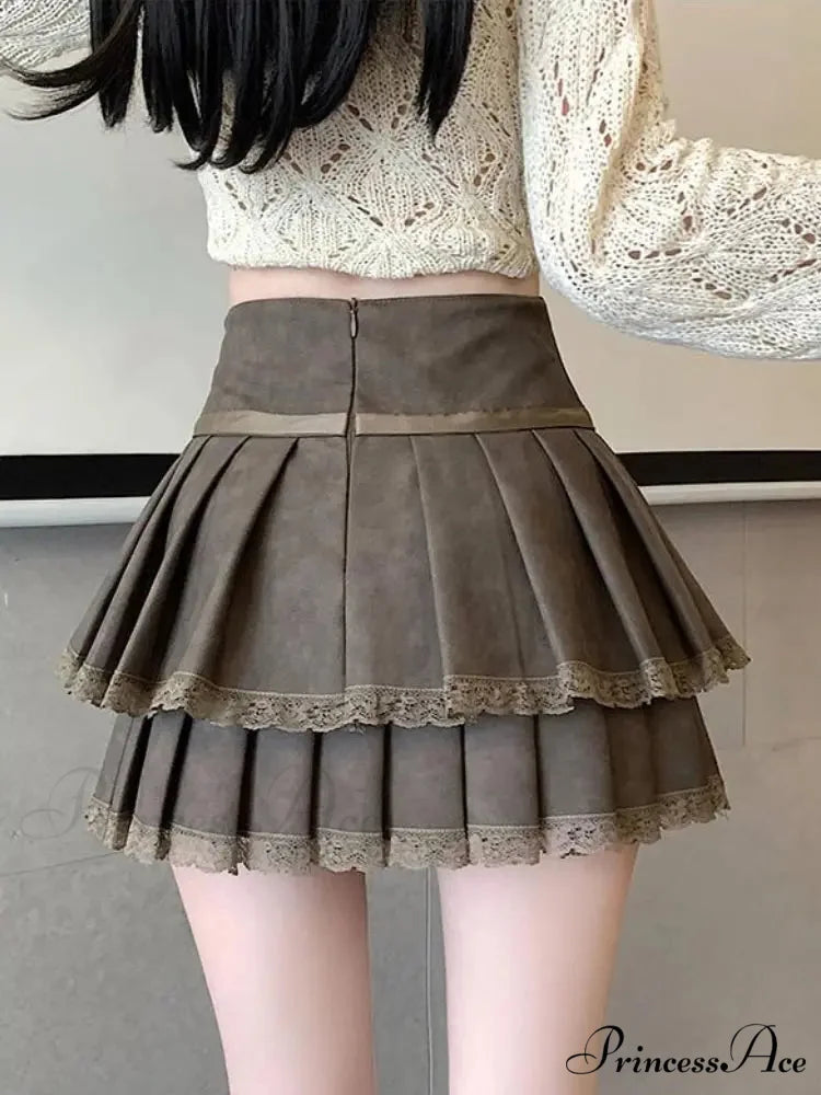 Retro Bow Folded Faux Leather Skirt skirts-250223