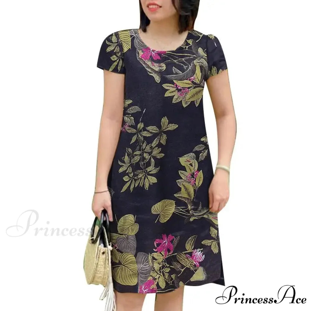 Retro Brief Sleeve Flower Vacation Flower Dress DEEP BLUE / S oldfloraldress-250126