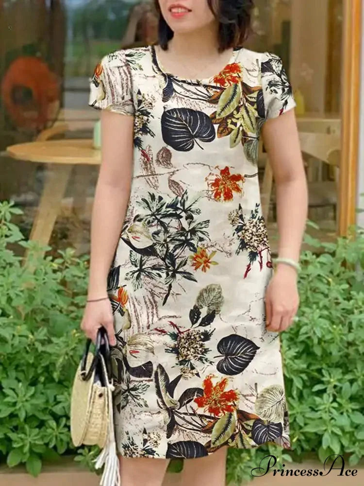 Retro Brief Sleeve Flower Vacation Flower Dress oldfloraldress-250126