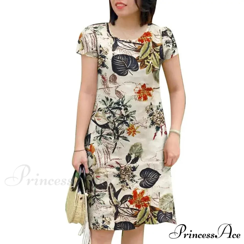 Retro Brief Sleeve Flower Vacation Flower Dress Yellow / S oldfloraldress-250126