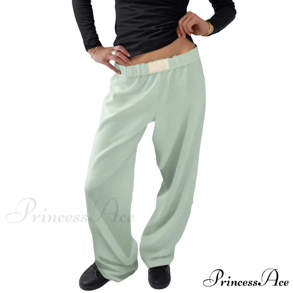 Retro Broad Leg Cinch High Rise Trousers Light Green / XS pants-241228