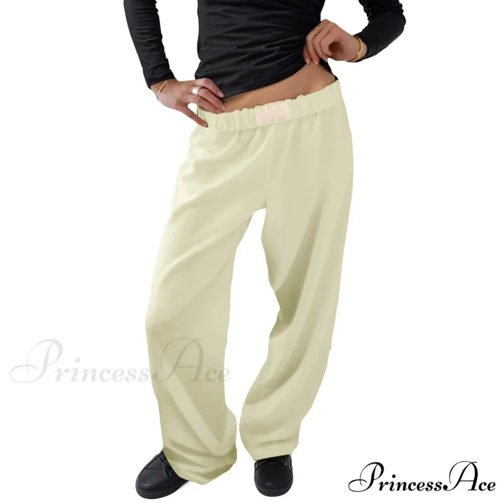 Retro Broad Leg Cinch High Rise Trousers Light Yellow / XS pants-241228