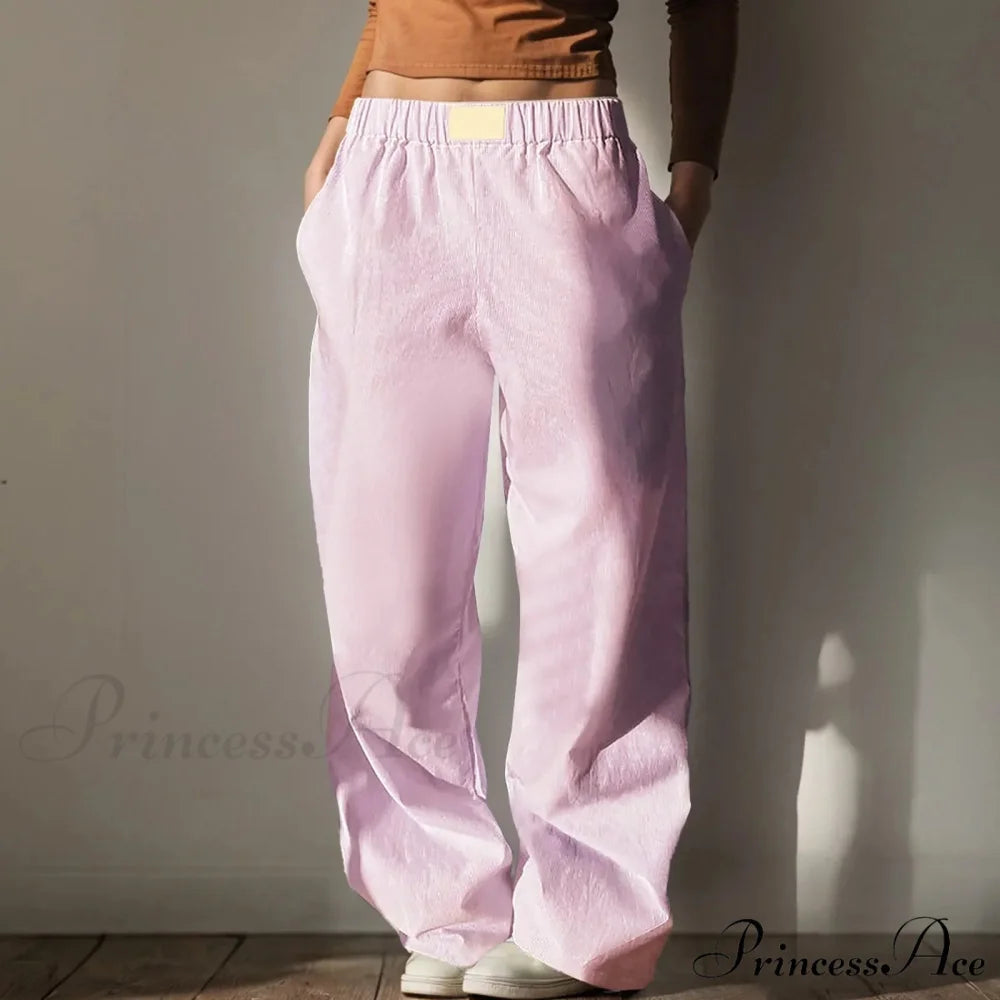 Retro Broad Leg Cinch High Rise Trousers Pink / XS pants-241228