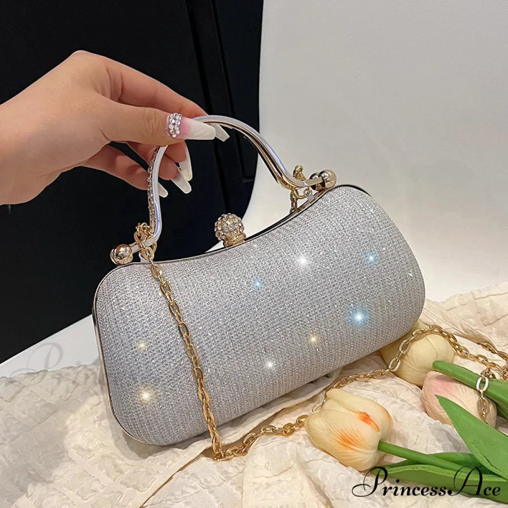 Retro Chain Evening Shoulder Clutch Bag Silver / (20cm clutchbag-250126