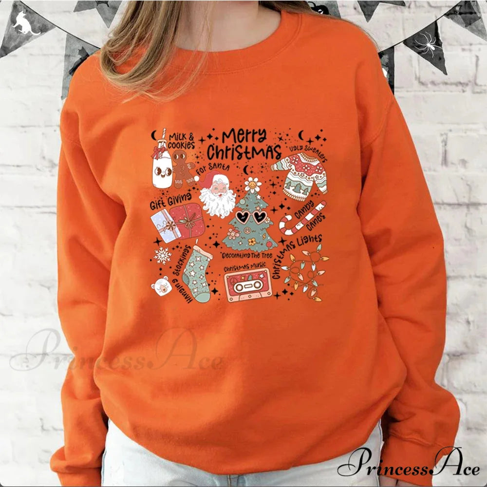 Retro Cheerful Aesthetic Santa Warm Hoodie Orange / S
